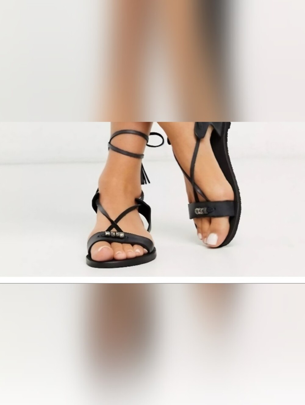 Free People Bryn Mar Leather Ankle Wrap Sandals Black 37 / 6.5 NIB